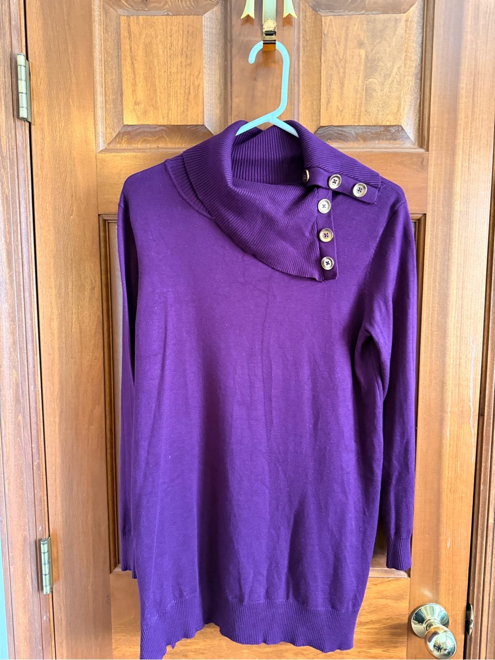 Cable & Gauge Purple Cowl Neck Button Sweater Tunic Size Medium